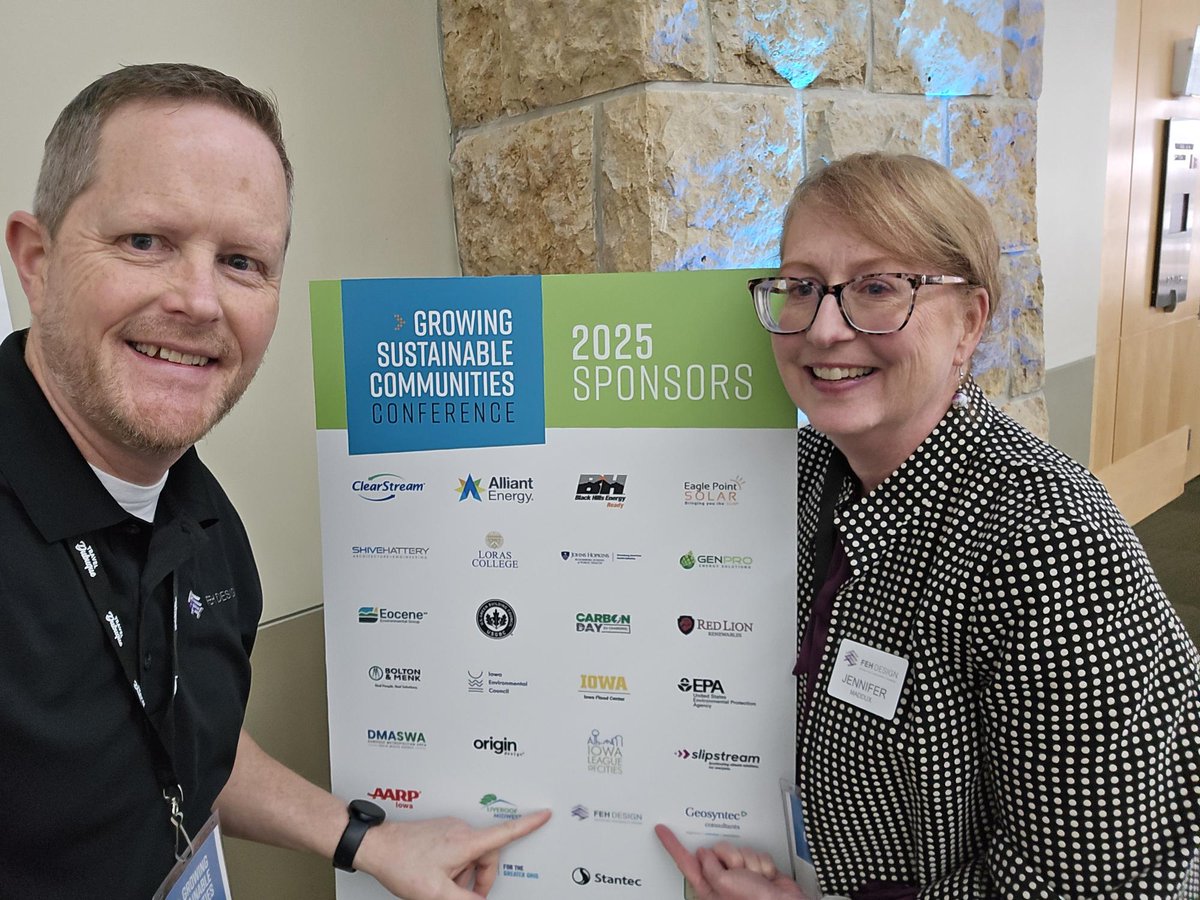 Architect Christopher Wand and Interior Designer Jennifer Maddux joined staff from the U.S. Green Building Council (USGBC) at the Growing Sustainable Communities Conference in Dubuque! 🌿🏗️ #SustainableDesign #LEEDforCities #GrowingSustainableCommunities #IAArchMonth25