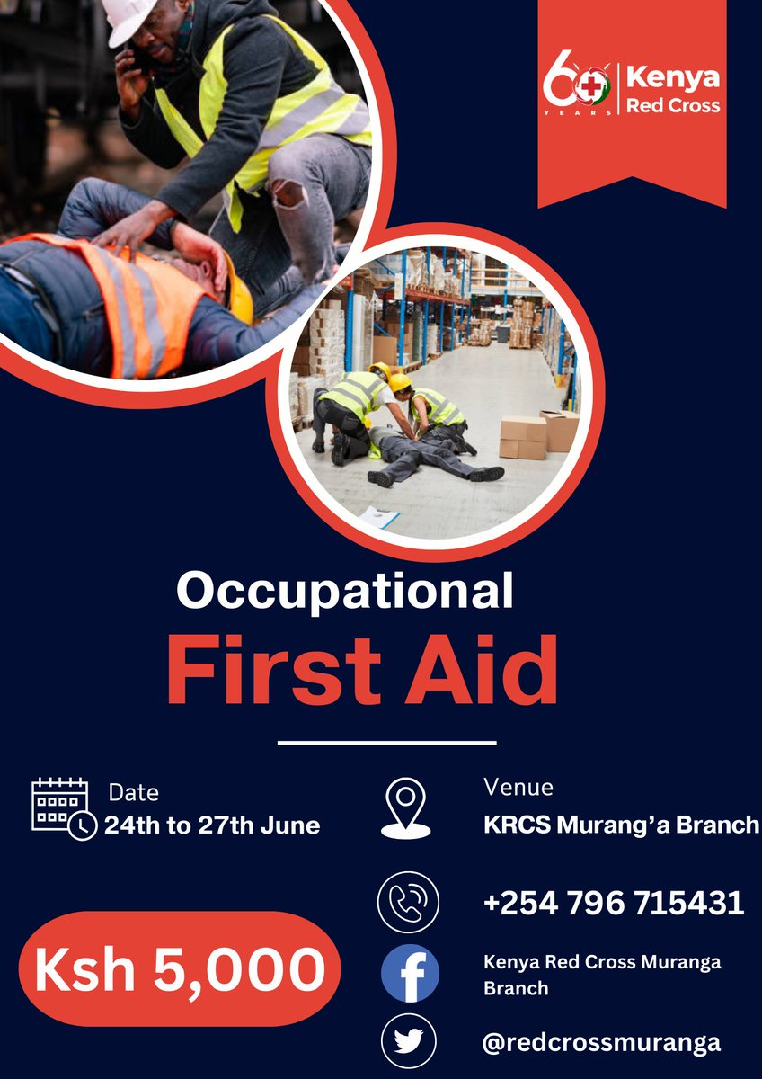 redcrossmuranga's tweet image. 🚑 Be the difference in an emergency! Join our 4-Day Occupational First Aid Training:
📅 24th-27th June
📍 KRCS Murang'a Branch
📞 0796 715431
Learn life-saving skills:
✔️ CPR &amp;amp; first aid
✔️ Emergency response
✔️ Workplace safety
Tag someone who should attend!
#RedCrossTraining