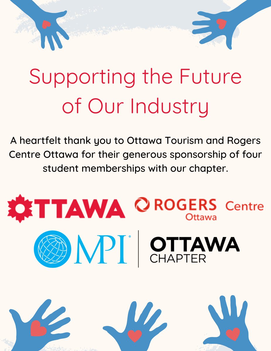 mpiottawa's tweet photo. A heartfelt thank you to @Ottawa_Tourism and @RogersCentreOtt for their generous sponsorship of four student memberships with our chapter.
#MPIOttawa #StudentSponsorship #futureofevents #meetinottawa #IndustrySupportt #mpicommunity https://t.co/QraAXA5KhB