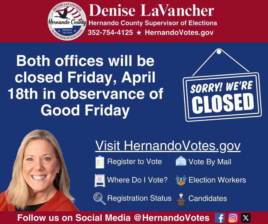 Both offices will be closed on Friday, April 18th, in observance of Good Friday and will reopen with normal hours on Monday, April 21st.