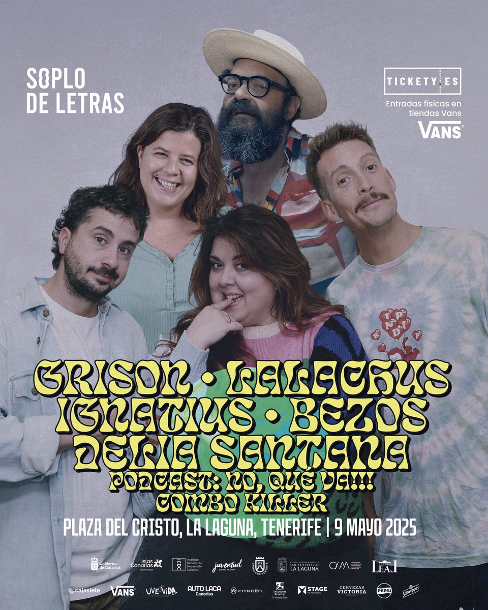 7 bestias del humor, 1 escenario, 0 filtros 🎤🔥¡El 9 DE MAYO en Soplo de Letras! @lalachus3, <a href="/grisonbeatbox/">grison beatbox</a>, @sergiobezos, @deliasantana, @ignatius_farray y el podcast @no_que_va_podcast. ¡Y cierre con @elcombokiller! #sistahvibes #festivaltenerife #festivalsoplodeletras