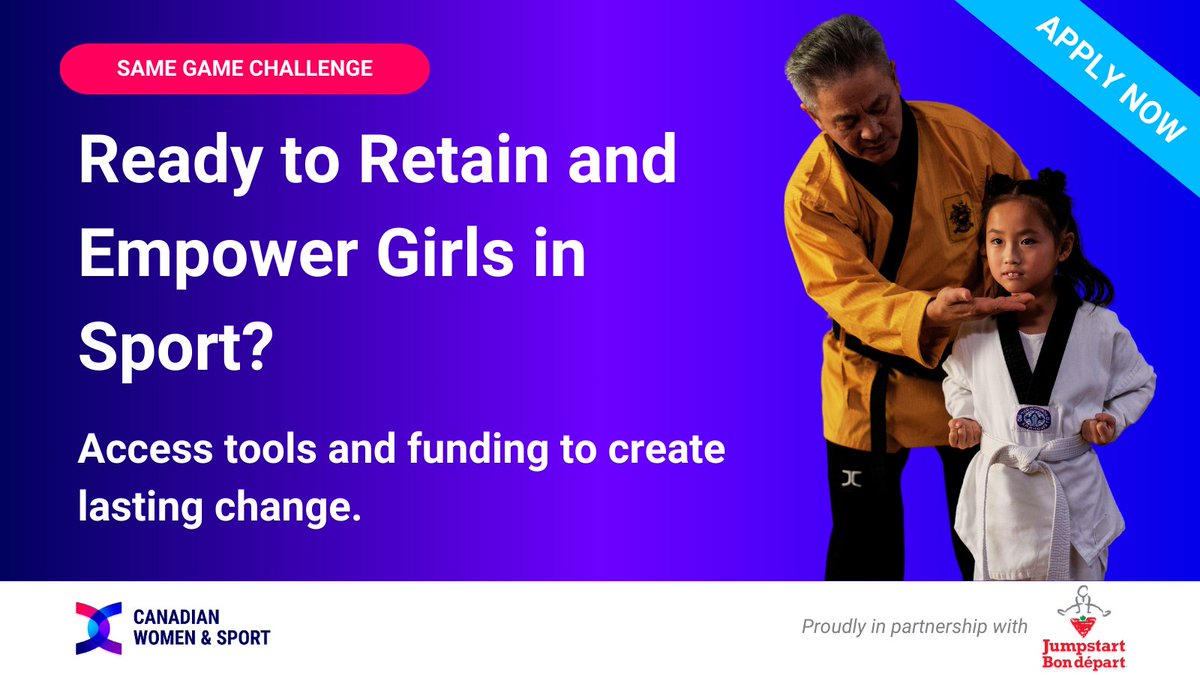 📢 Apply today to the Same Game Challenge starting in May!

Opportunity for sport organizations to gain tools and resources to expand inclusion for girls in sport.

Organizations will receive a $1,000 honorarium.

Apply now! ⏰Deadline is April 20: fieldofplay.womenandsport.ca/application?s=…