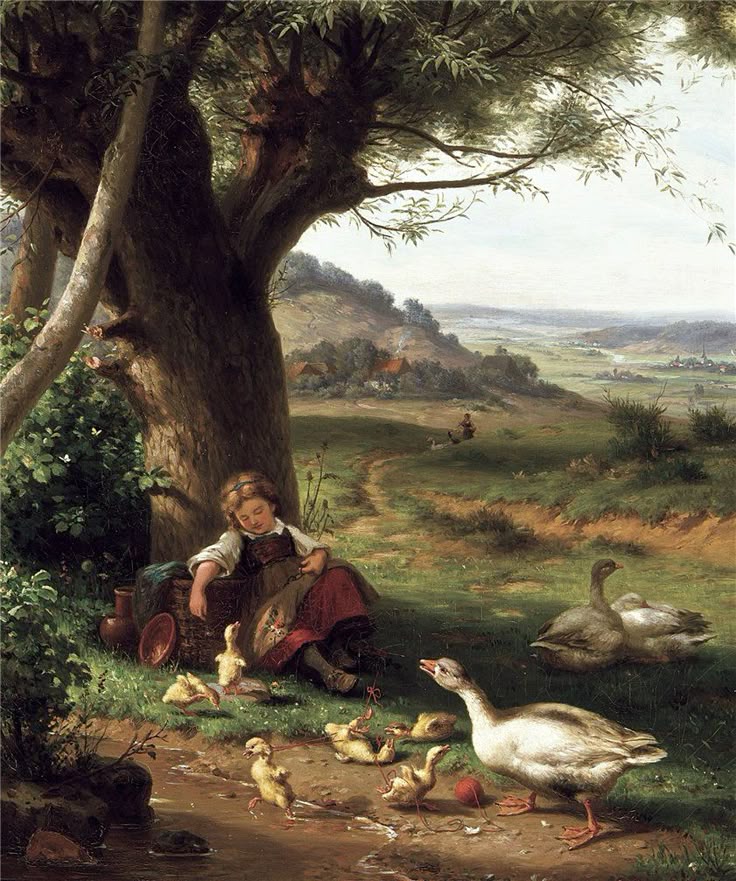 🎨Gustav Konrad Süs (1823-1881) 
”The little girl with the geese”