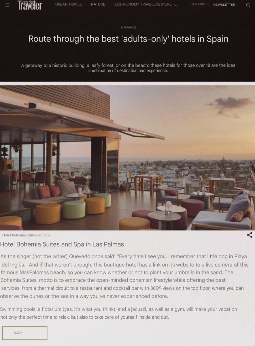 We’ve been named one of the best adults-only hotels in Spain by <a href="/CNTravelerSpain/">Condé Nast Traveler</a> <a href="/CNTraveler/">Condé Nast Traveler</a>
This recognition fuels our passion for crafting unforgettable experiences.A huge thank you to our incredible team and every guest who chooses us! We’ll keep creating #InspiringExperiences