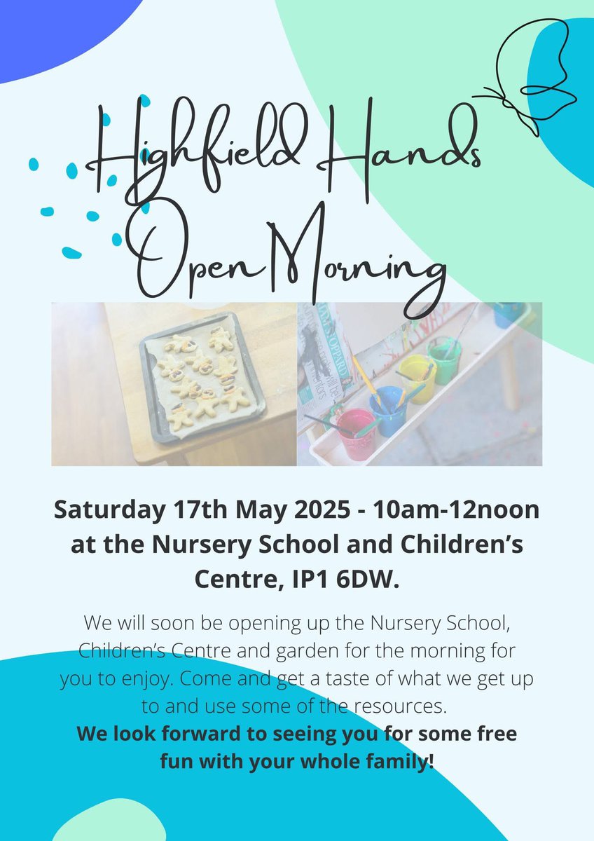 HighfieldN's tweet photo. A date for the diary! On Saturday 17th May 2025 - 10am-12noon we will be opening up the nursery school and children's centre for a free open morning. 😊 If you have any gardening gloves we suggest you bring them along, as I understand there are plans to spend time in the garden https://t.co/asB1eXFuez