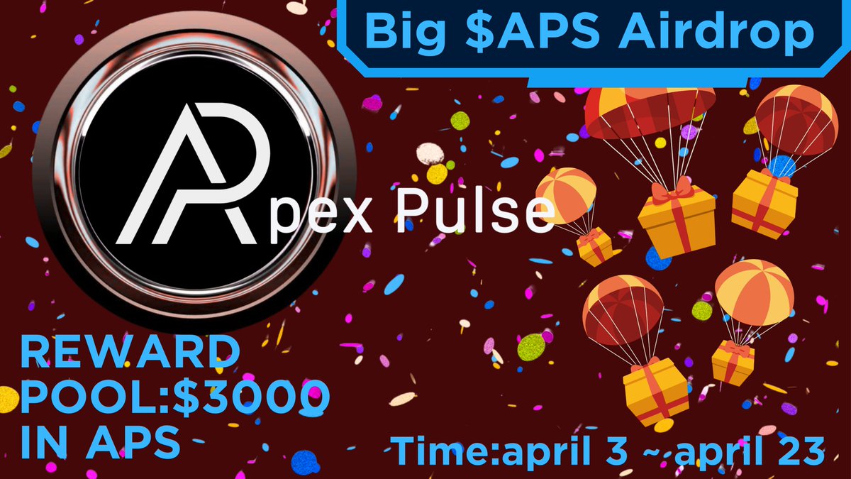 🪂 ApexPulse #Airdrop

🏆 Reward: $5 Worth $APS each for 500 Random Winner

👨‍👨‍👧‍👧 Referral: $20 Worth $APS each for Top 25 Referral 

🔗 Airdrop Link: t.me/ApexPulseAirdr…

⌛ End Date: 23th April, 2025
🏦 Distribution: 1 month after airdrop end

#Airdrop #ApexPulse #Bitcoin #BTC