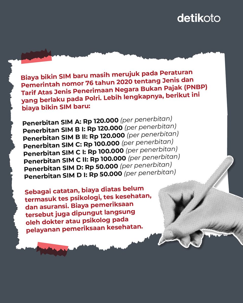 detikoto's tweet photo. Telat sehari melakukan perpanjangan SIM, sudah pasti harus bikin baru. Segini biaya yang disiapkan untuk membuat SIM baru! πβ£
β£
#detikoto #BiayaSIMBaru #PerpanjanganSIM https://t.co/wJMJulCcg1