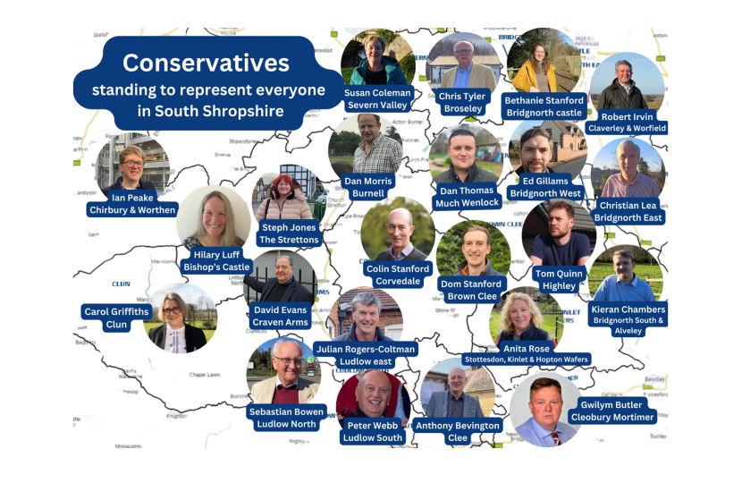 Our hardworking Conservative candidates are fighting every seat in the constituency from Broseley to Brown Clee and from Clun to Claverley. The Council elections take place on 1st May  and we're looking forward to representing everyone in South Shropshire!