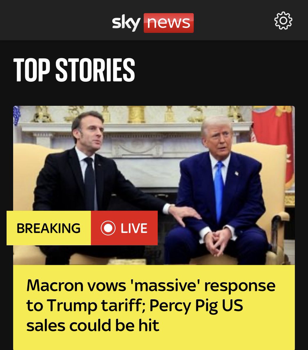 A global trade war begins and what’s the focus of our news here in the UK <a href="/SkyNews/">Sky News</a>? Percy Frigging Pig 🐷 🤦🏻‍♂️ #tariffs #TrumpTariffs