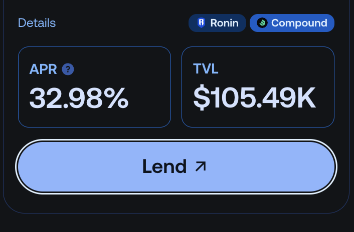 You can earn 32% APR on ETH. On Ronin.

Right now 👇

complend.tech/lend/weth-roni…