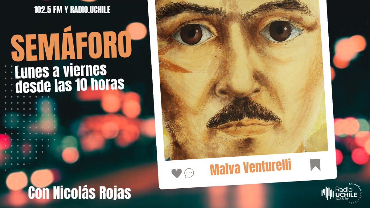 uchileradio's tweet photo. AHORA en #Semáforo: la directora ejecutiva de Fundación @JosVenturelli, Malva Venturelli, aborda la exposición Centenario José Venturelli. Humanismo y compromiso social, que se presenta por estos días hasta el 06 de abril en el Centro Cultural La Moneda.

📻102.5 FM
💻https://t.co/QaM6fOtXF7