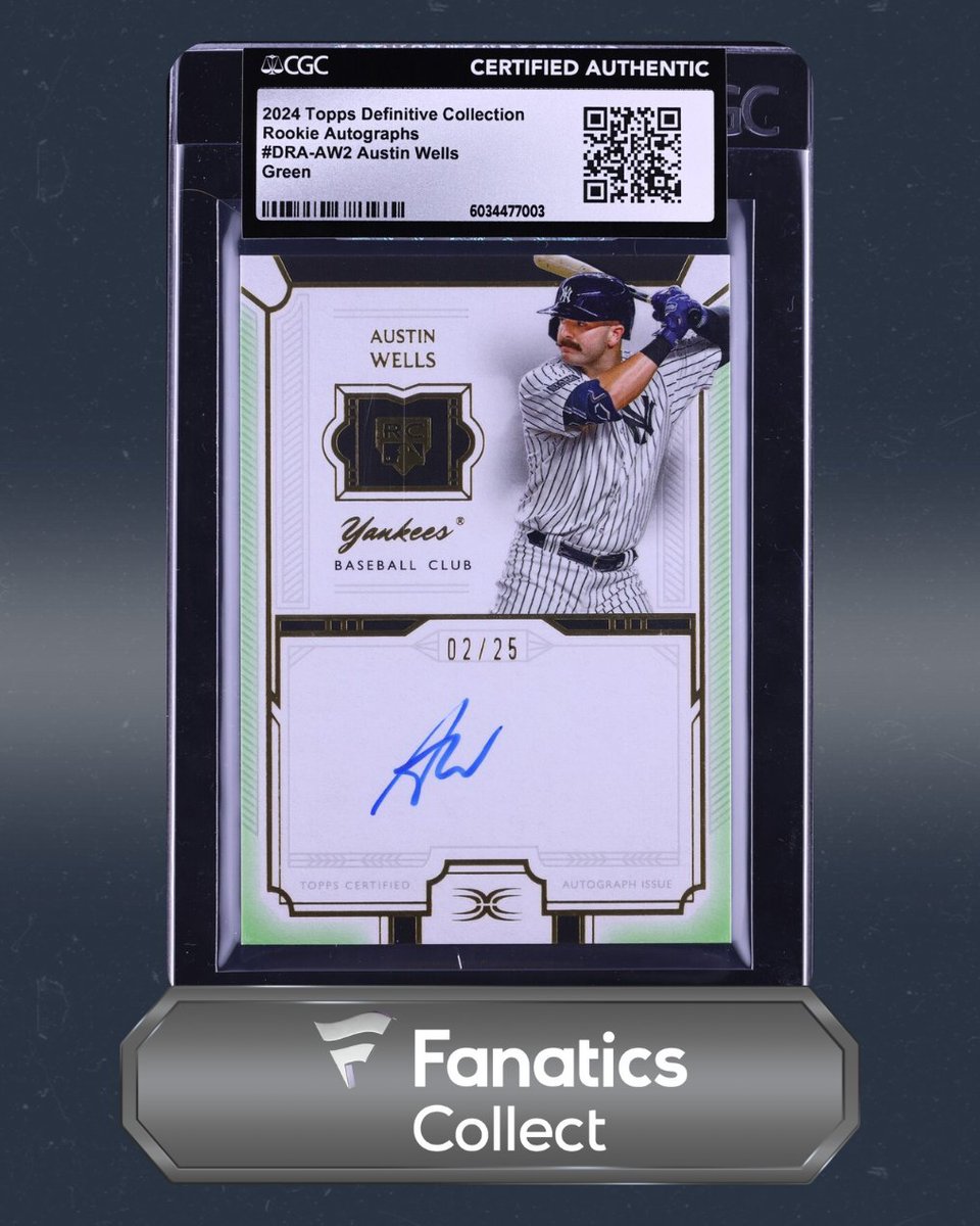 thelafleurboys's tweet image. 💎 AUSTIN WELLS GREEN ROOKIE AUTO /25 CGC AUTH! 💎

#AustinWells #Yankees #ToppsDefinitive #RookieAuto #CGCAuth #MLB #BaseballCards #SportsCards