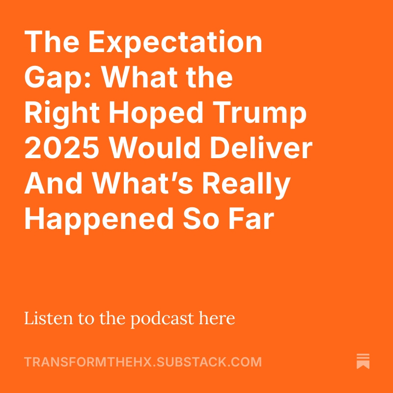 When Donald Trump took office again in January 2025, many of his supporters weren’t just hoping for policy change—they were longing for transformation.

Read the Post 
transformthehx.substack.com/p/the-expectat…

Listen to the Podcast 
transformthehx.substack.com/p/thx-episode-…

#cx #thx #politics #trump