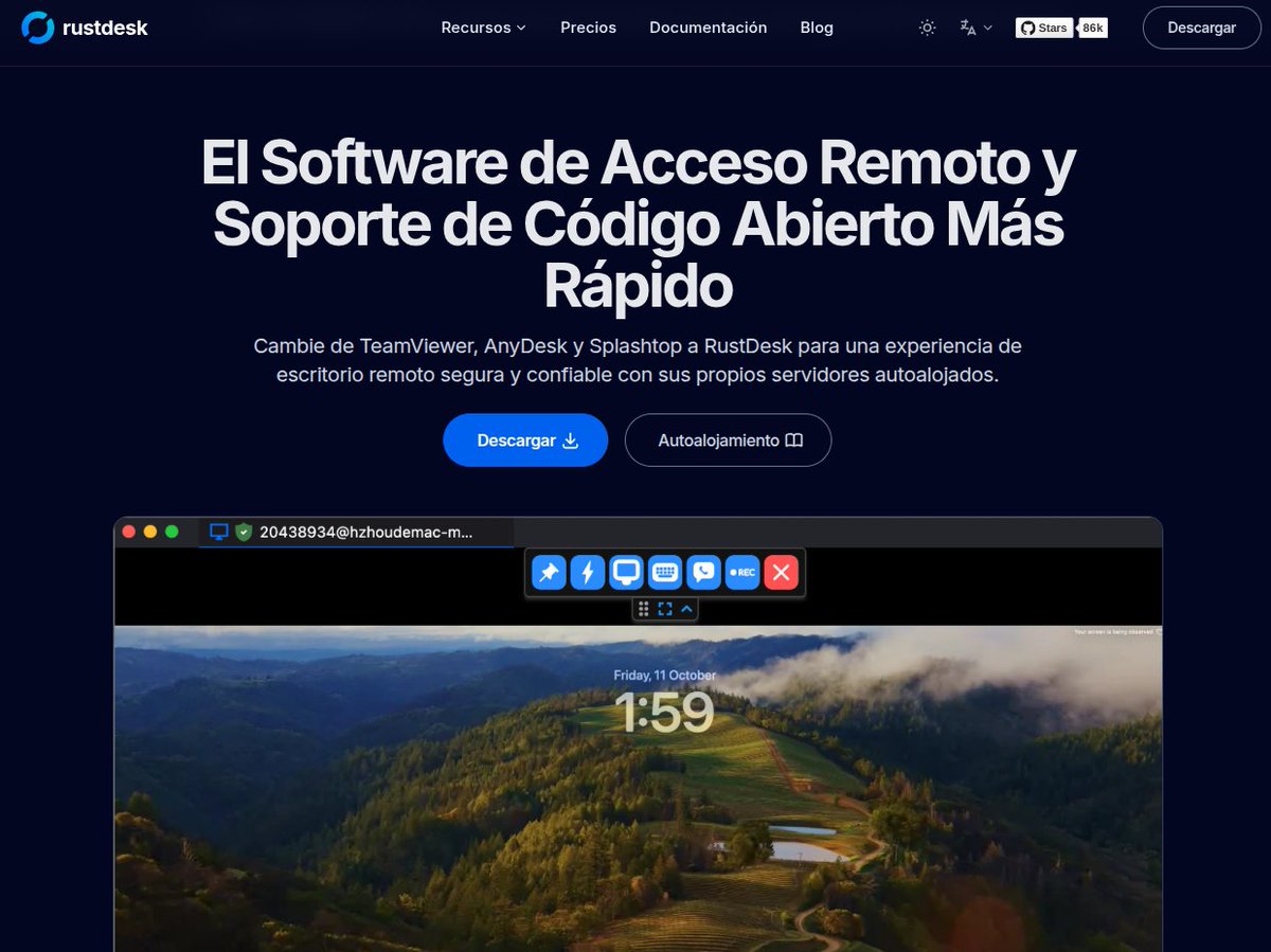 StarkPrivacy's tweet photo. La aplicación es RustDesk (@rustdesk)

Es muy sencilla de utilizar, solo 4 pasos:

1. Accedes a su web y le das a "descargar"
2. Seleccionas tu SO y descargas
3. Instalas/Ejecutas el programa
4. Pones el ID del ordenador al que quieres acceder

¿Por qué este programa? https://t.co/ZTvTDMIVDi