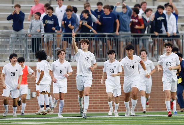 Region I-6A champs w/ my Jesuit brothers—now onto State Semis vs. Mesquite Sat! Senior szn’s unreal—thank God for Cooper &amp; the squad. Pic: me heading the go-ahead goal. Told the defender, 'Switch or get help—I’m kinda good at this.' Max’s perfect corner, &amp; I delivered!