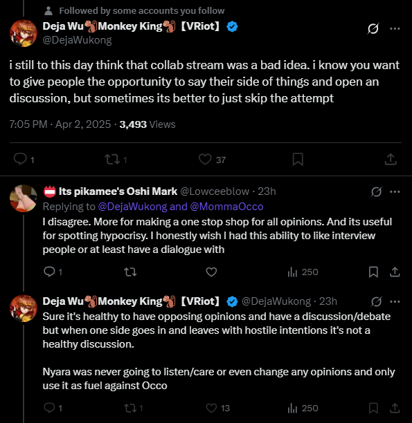 nyaraVT's tweet photo. It's interesting that these people think that a trans person who used to be a trans kid would change her mind on trans topics because an uneducated person tells them that trans kids don't exist.

I literally explained the facts to Occo in numerous ways and all I got was "nuh uh." https://t.co/3MaPCSWDD2
