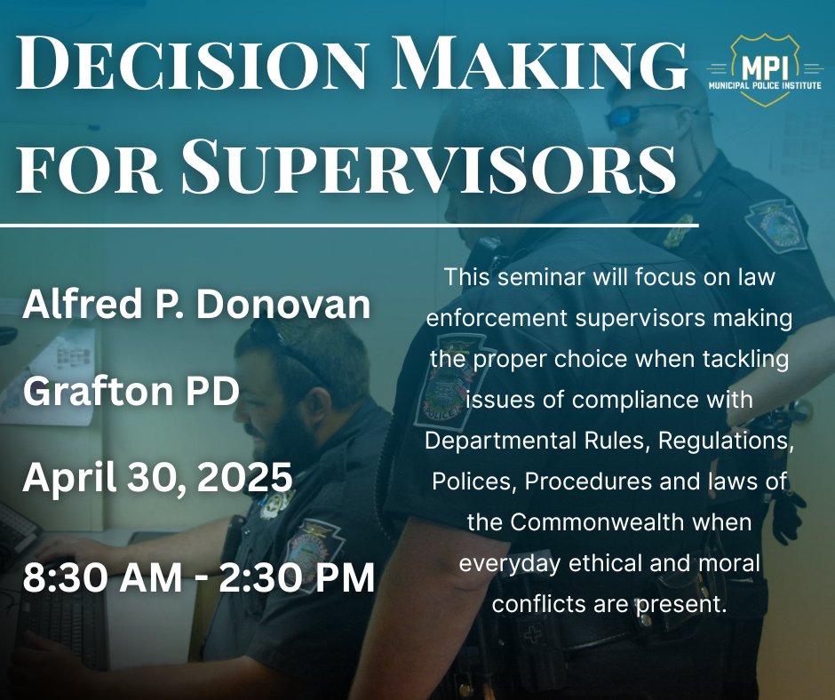 MPITraining's tweet image. Decision Making for Supervisors
Click the link below to read more!
mpitraining.com/events/decisio…
#police #policetraining #lawenforcement #lawenforcementtraining #mpi #leadership #massachusetts #supervisors #training #trainwiththebest
