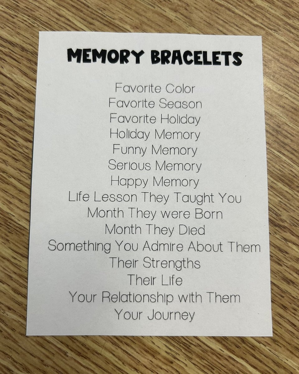 Alyssa Maddox (@a_maddox27) on Twitter photo Our grief group made Memory Bracelets! It helped us reflect and remember our loved ones! 🤍 #arttherapy #griefgroup <a href="/SLLpbc/">Skills for Learning & Life SDPBC</a> <a href="/pbcsd/">The School District of Palm Beach County</a> <a href="/sunset_coral/">Coral Sunset Elementary</a> Our grief group made Memory Bracelets! It helped us reflect and remember our loved ones! 🤍 #arttherapy #griefgroup <a href="/SLLpbc/">Skills for Learning & Life SDPBC</a> <a href="/pbcsd/">The School District of Palm Beach County</a> <a href="/sunset_coral/">Coral Sunset Elementary</a>