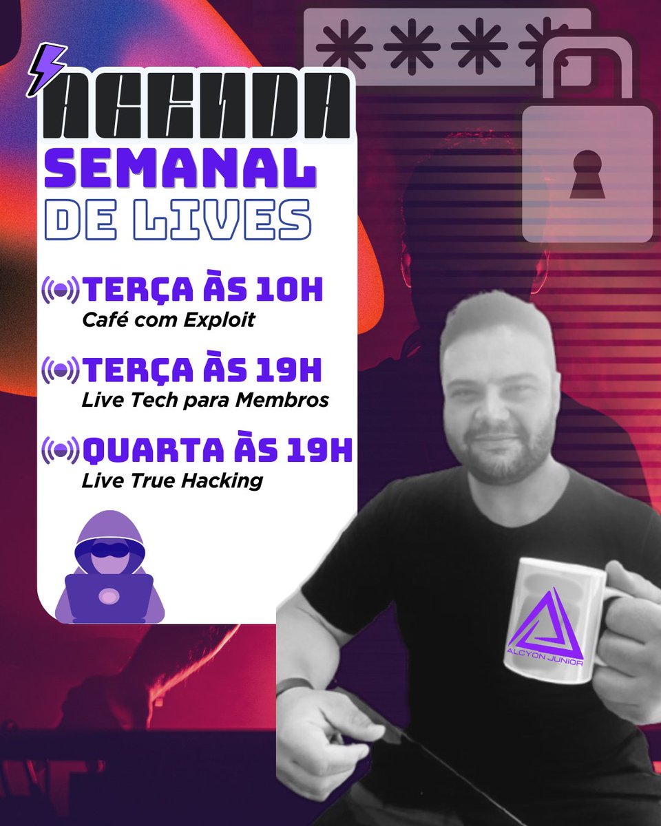 alcyjones's tweet image. 🚀 Segue a nossa agenda semanal de Lives! Para se inscrever é só clicar linktr.ee/alcyon 🔥🔥🔥 #live #truehacking #tech #kalilinux #kalilinuxtools
