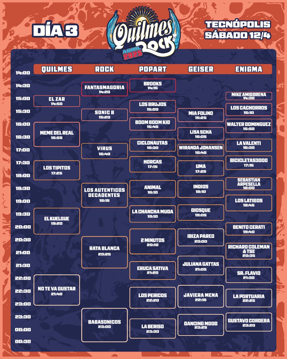 popartmusicarg's tweet photo. EL #QUILMESROCK2025 CADA VEZ MÁS CERCA ⏳🔥

Chequeá muy bien los horarios y armá tu recorrido en Tecnópolis, para no perderte nada 🤟

🎫 Últimas entradas en https://t.co/q404C0lqp9 https://t.co/t0c7ATbHTh