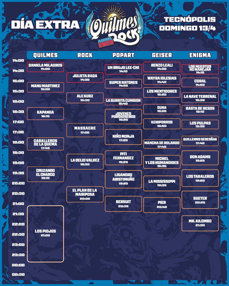 popartmusicarg's tweet photo. EL #QUILMESROCK2025 CADA VEZ MÁS CERCA ⏳🔥

Chequeá muy bien los horarios y armá tu recorrido en Tecnópolis, para no perderte nada 🤟

🎫 Últimas entradas en https://t.co/q404C0lqp9 https://t.co/t0c7ATbHTh