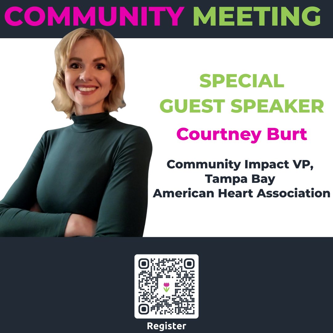 🗣️ Meet guest presenter Courtney Burt!

As VP of Community Impact for the American Heart Association in Tampa Bay, Courtney leads efforts to improve heart health to help us live longer, healthier lives. 💪

Learn more by attending our Community Meeting: hschillsborough.qrplanet.com/cm2025