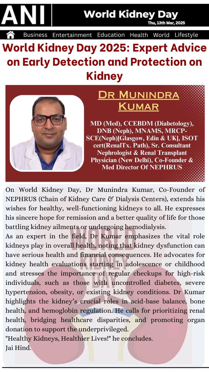 DMunindrakumar's tweet image. Early detection and early treatment is only solution to rising burden of Kidney Diseases in India and world ✔️