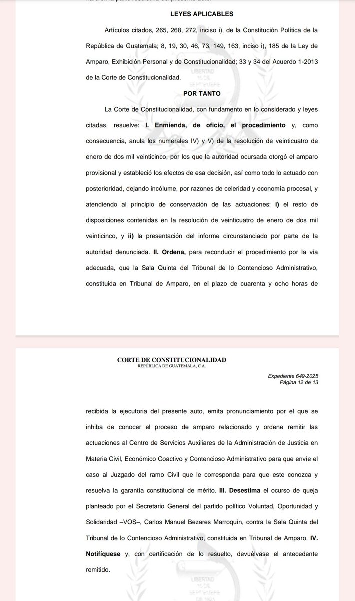 La <a href="/CC_Guatemala/">CC Guatemala</a> anuló un segundo amparo a favor de los diputados Orlando Blanco, Jairo Flores y José Chic que impidió en enero pasado su separación del bloque VOS como informó en una carta el secretario general del partido, Carlos Bezares.