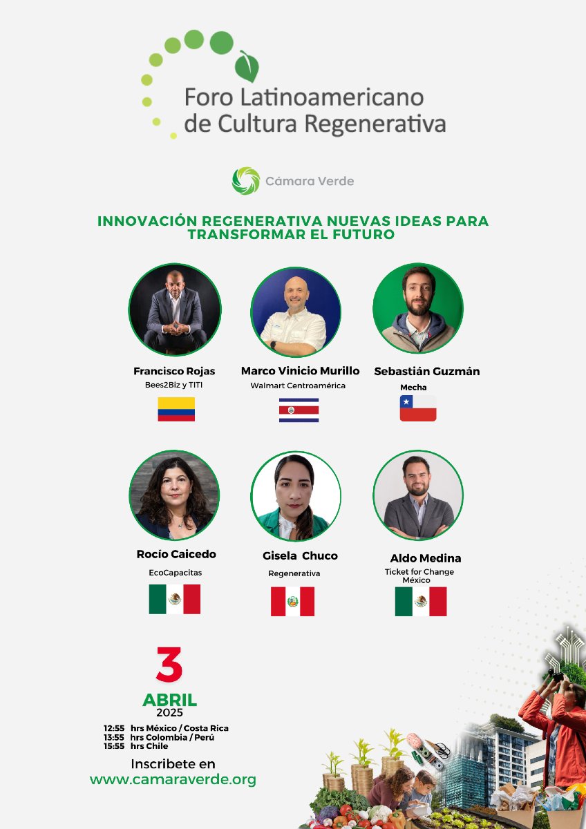 Te invitamos a que escuches este panel de Innovación Regenerativa dentro del Foro latinoamericano de Cultura Regenerativa, estamos en vivo aquí: youtube.com/watch?v=_1SwQN…

Si deseas recibir las grabaciones de este foro de 2 días inscríbete aquí: camaraverde.org/foro-de-cultur…