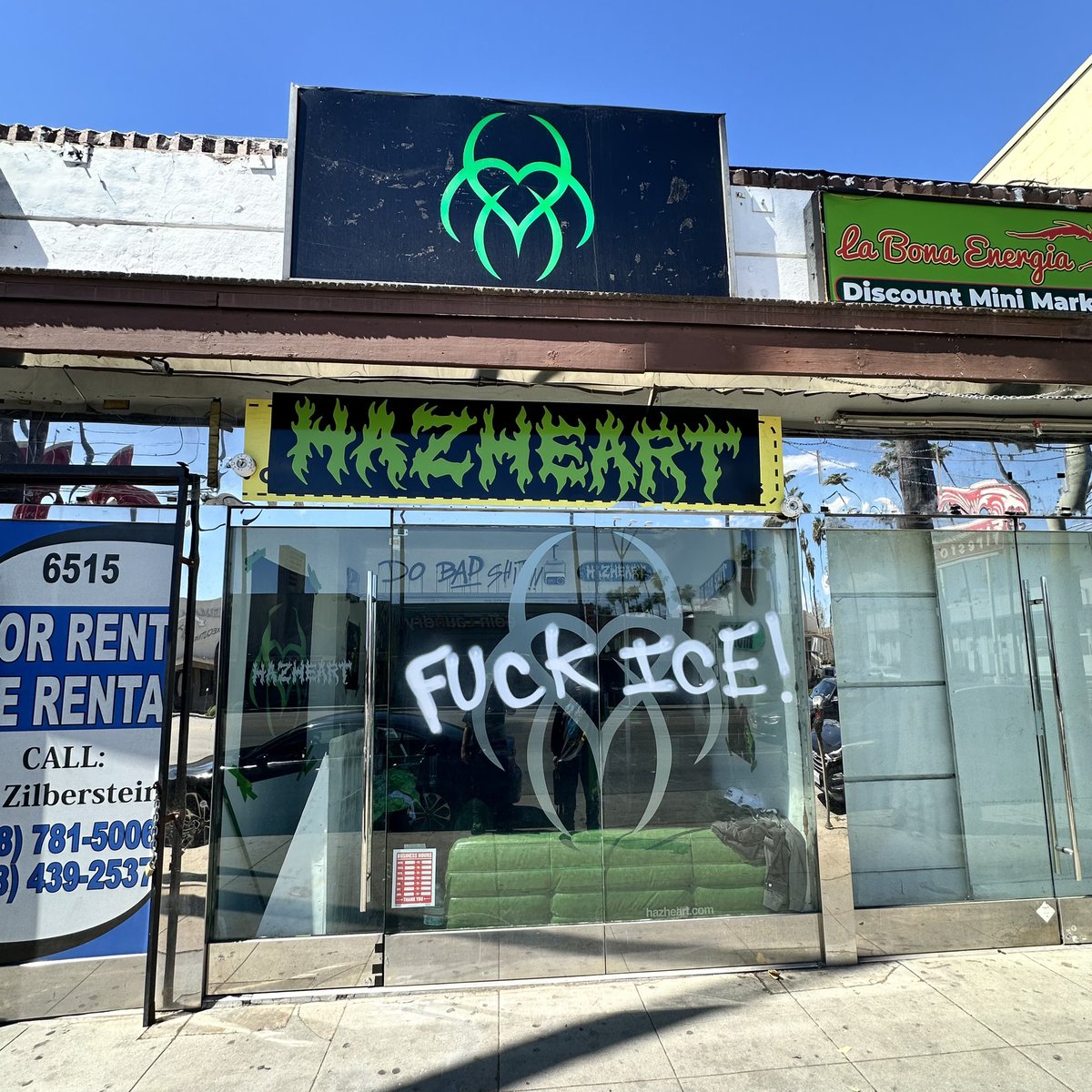 got vandalized the other nite but we’re gna leave it cuz it kinda fits the vibe and we agree!

we threw it on a shirt with 100% of the proceeds going to “Young Center for Immigrant Children’s Rights” 

available now