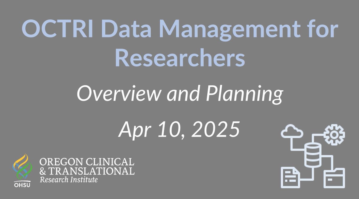 OCTRI: Oregon's CTSA (@ohsuoctri) on Twitter photo Check out OCTRI's *NEW* 6-part seminar series - Data Management for Researchers. Series kicks off on April 10 at 2pm with "Overview and Planning". Details on the OCTRI event page: bit.ly/3E1cXqg Register in Compass. #CTSAProgram
<a href="/OHSUNews/">OHSU News</a> <a href="/OHSUSOM/">OHSU School of Medicine</a> <a href="/OHSUNursing/">OHSU Nursing</a> Check out OCTRI's *NEW* 6-part seminar series - Data Management for Researchers. Series kicks off on April 10 at 2pm with "Overview and Planning". Details on the OCTRI event page: bit.ly/3E1cXqg Register in Compass. #CTSAProgram
<a href="/OHSUNews/">OHSU News</a> <a href="/OHSUSOM/">OHSU School of Medicine</a> <a href="/OHSUNursing/">OHSU Nursing</a>
