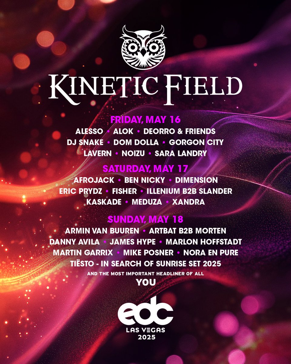 EDC_LasVegas's tweet image. Presenting #kineticFIELD, the heart of EDC and our ultimate place to unite Under the Electric Sky. 🌈⚡️ Each year, tailored for a new life-changing experience. What do we think this year's stage will look like? Drop your best guesses below! 🫶