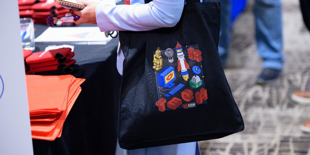 SummerfestTech's tweet photo. Swag Bags are BACK! 🎉 Big thanks to @AEBusinessSolut for sponsoring and making it easy to take home your goodies hands-free! #Summerfesttech #AEBS https://t.co/k7NXNN3TKH