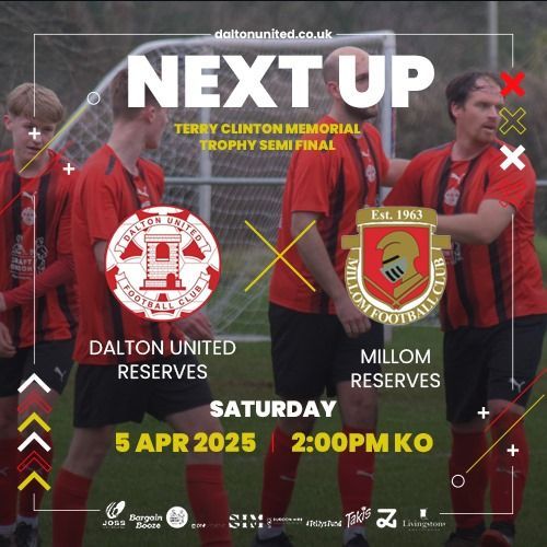 daltonunitedfc's tweet photo. ⚫🔴 𝗡𝗘𝗫𝗧 𝗠𝗔𝗧𝗖𝗛 🔴⚫
📅 Saturday 5th April

Terry Clinton Memorial Trophy Semi Final
𝗥𝗘𝗦𝗘𝗥𝗩𝗘𝗦
🆚 Millom Reserves
⏰ 2:00pm
🏟 Railway Meadow, Sponsored by Joss Engineering

𝟭𝘀𝘁 𝗧𝗘𝗔𝗠
🆚 Charnock Richard Reserves
⏰ 3:00pm
🏟 Chorley, PR7 5LZ https://t.co/ARRlb7WszI