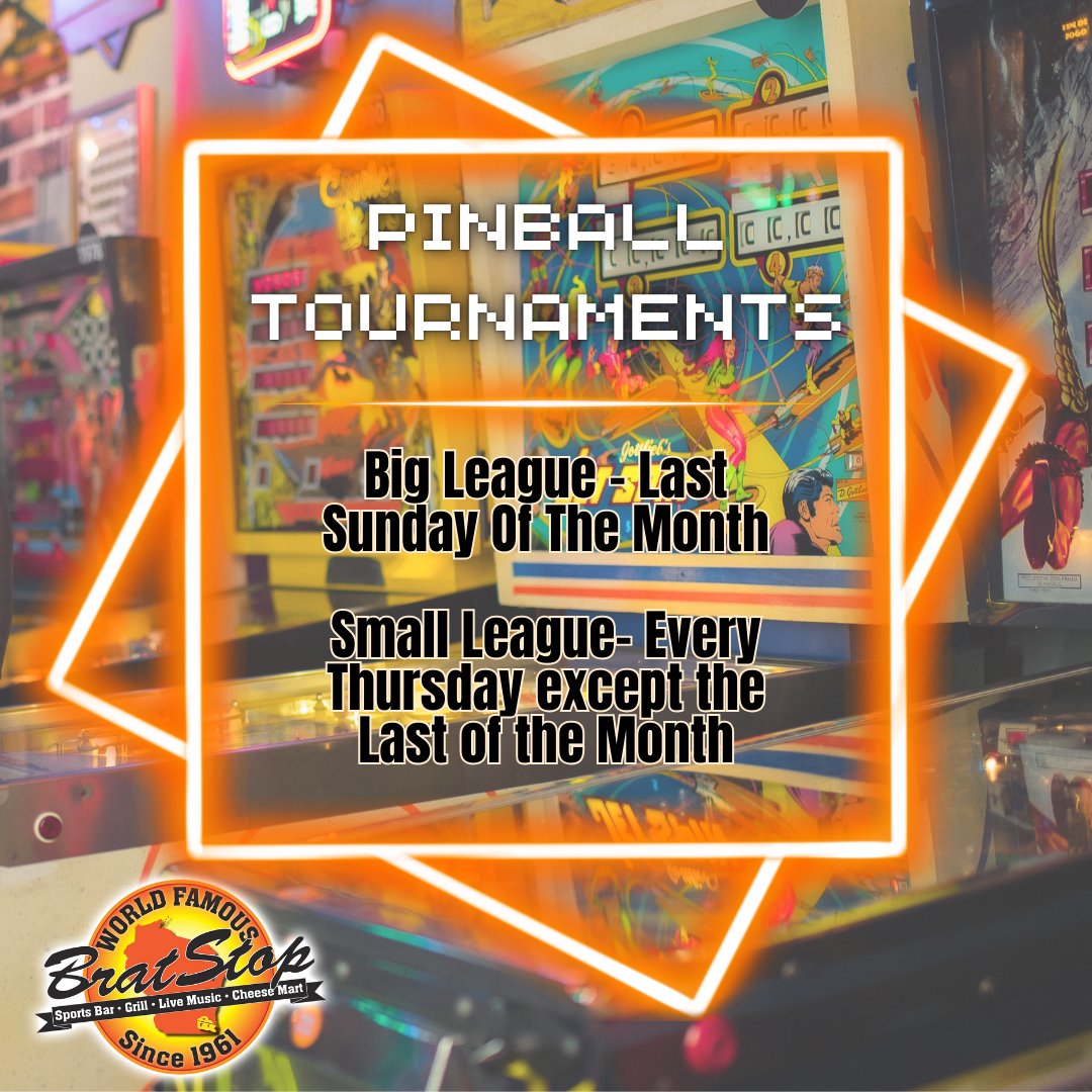 TheBratStop's tweet image. 🎉 Get ready, pinball wizards! 🎉 Join us every Thursday for our epic pinball tournaments! 🎯 Compete against fellow enthusiasts, showcase your skills, and win exciting prizes! 🏆

#PinballTournament #ThursdayNightFun #GameOn #PinballMagic #FlipperFrenzy #PlayToWin
