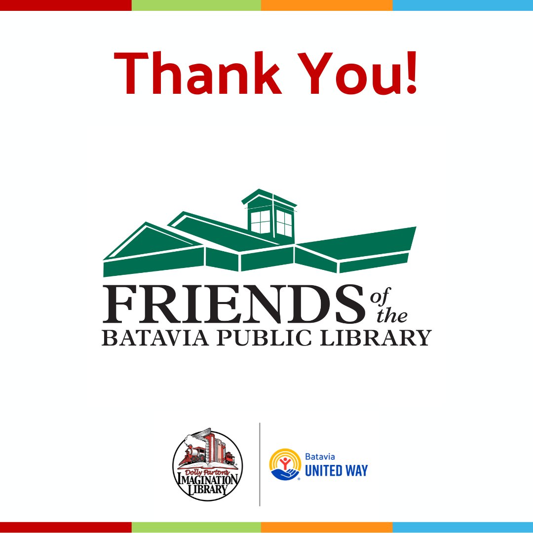 BataviaWay's tweet image. Thank you to the Friends of The Batavia Library for your generous donation to Batavia's Dolly Parton Imagination Library. Your contribution will fund books for over 800 Batavia children for the month of April! Keep Reading Batavia!
For more information: bataviaunitedway.org/imagination_li…