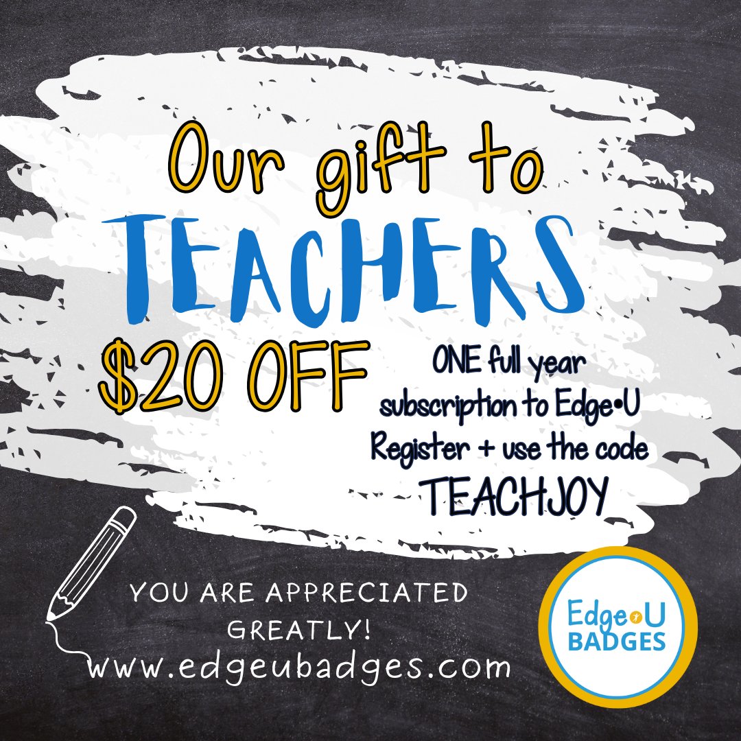 Edgeβ’U Badges (@edgeubadges) on Twitter photo Hey everyone! Teacher Appreciation Month is right around the corner, but why wait to celebrate YOU, the incredible educators who shape our future? π Weβre giving all school staff $20 OFF a full year of Edgeβ’U with code TEACHJOY!
#EdgeU <a href="/ForwardEdgeOH/">Forward Edge</a> Hey everyone! Teacher Appreciation Month is right around the corner, but why wait to celebrate YOU, the incredible educators who shape our future? π Weβre giving all school staff $20 OFF a full year of Edgeβ’U with code TEACHJOY!
#EdgeU <a href="/ForwardEdgeOH/">Forward Edge</a>