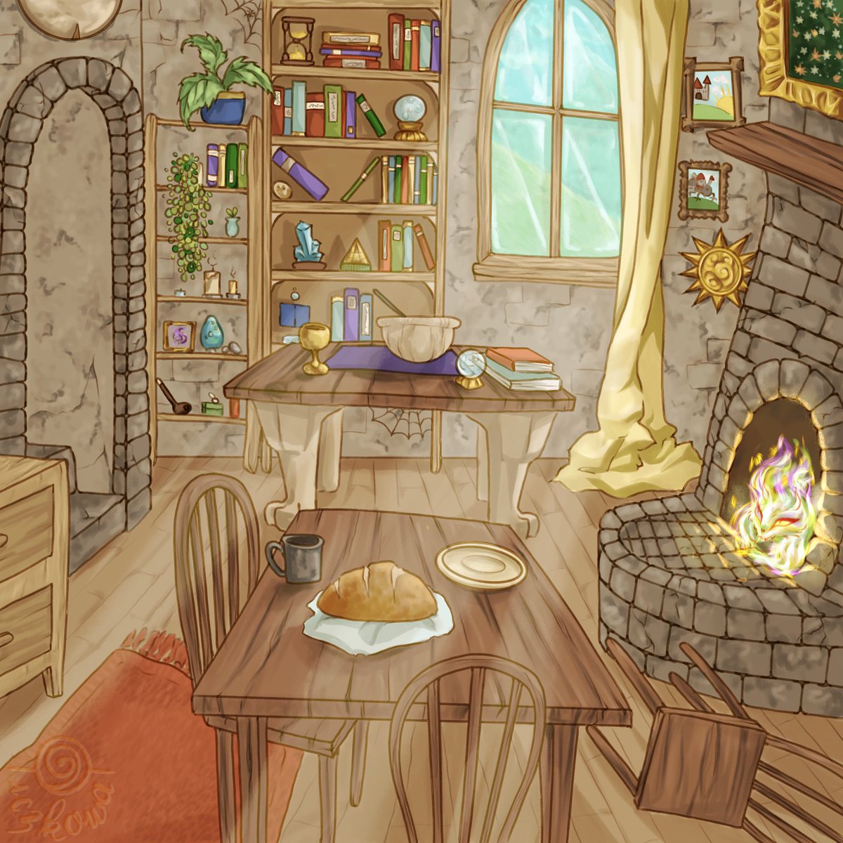 iczkowa's tweet photo. Howl’s Moving Castle main room. Since I read the book before watching the movie I imagined Howl’s castle slightly different. I think it is obvious I’m no expert in creating backgrounds, but it was a satisfying step out of my comfort zone.
#HowlsMovingCastle #StudioGhibli #art https://t.co/xdfT3UESMJ