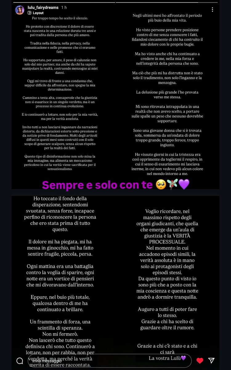 FestaLivia's tweet photo. Lulù la verità verrà a galla e noi saremo sempre dalla tua parte 🧚‍♀️🎀❤️‍🔥💜🍀  #fairylu https://t.co/tjTdkrLoom