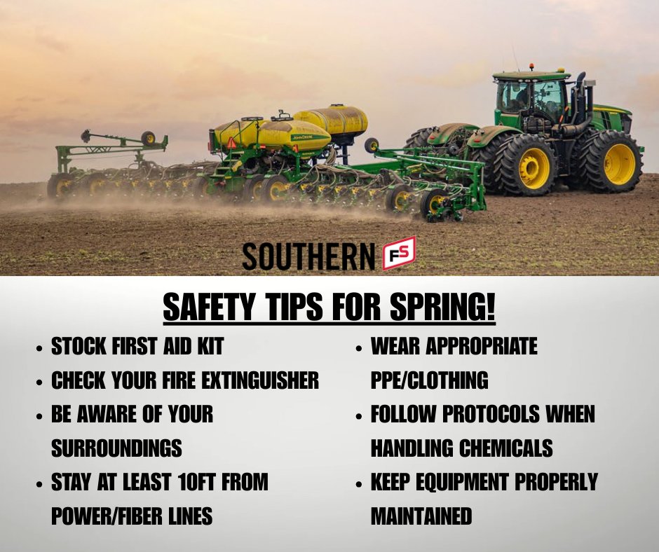 Southern FS (@southern_fs_inc) on Twitter photo 🌦️☀️The weather won't stay gloomy! Get ready for clear skies and safer days with these quick safety tips!
#Plant25 #southernfs #Agricultural #SpringSafety 🌦️☀️The weather won't stay gloomy! Get ready for clear skies and safer days with these quick safety tips!
#Plant25 #southernfs #Agricultural #SpringSafety