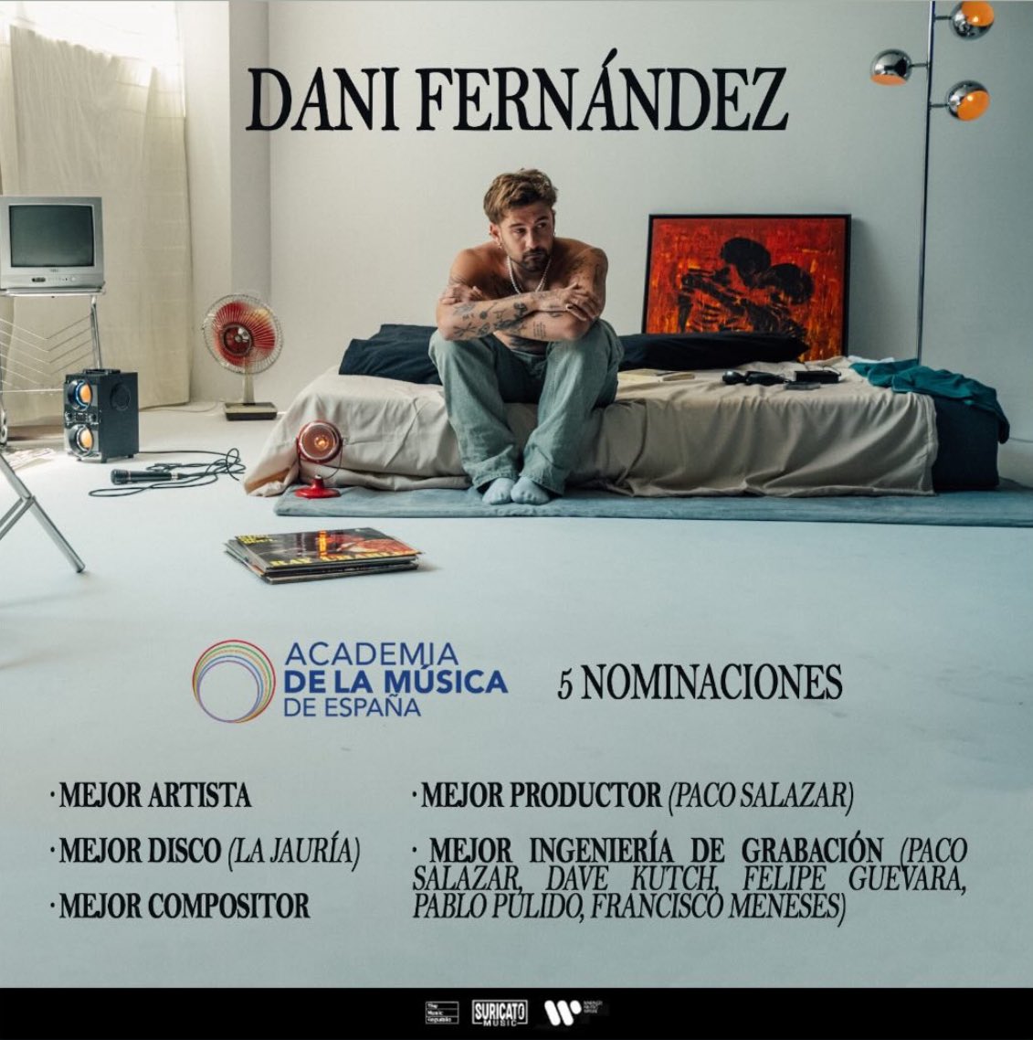🏆| ¡Notición! 

<a href="/DaniFdez/">Dani Fernández D.</a> consigue 5 nominaciones en los Premios de la Academia de la Música de España <a href="/academusica/">Academia de la Música de España</a> 🎶 

Podéis ver todos los nominados y las categorías en el siguiente enlace:
academusica.es/docs/NOMINADOS…