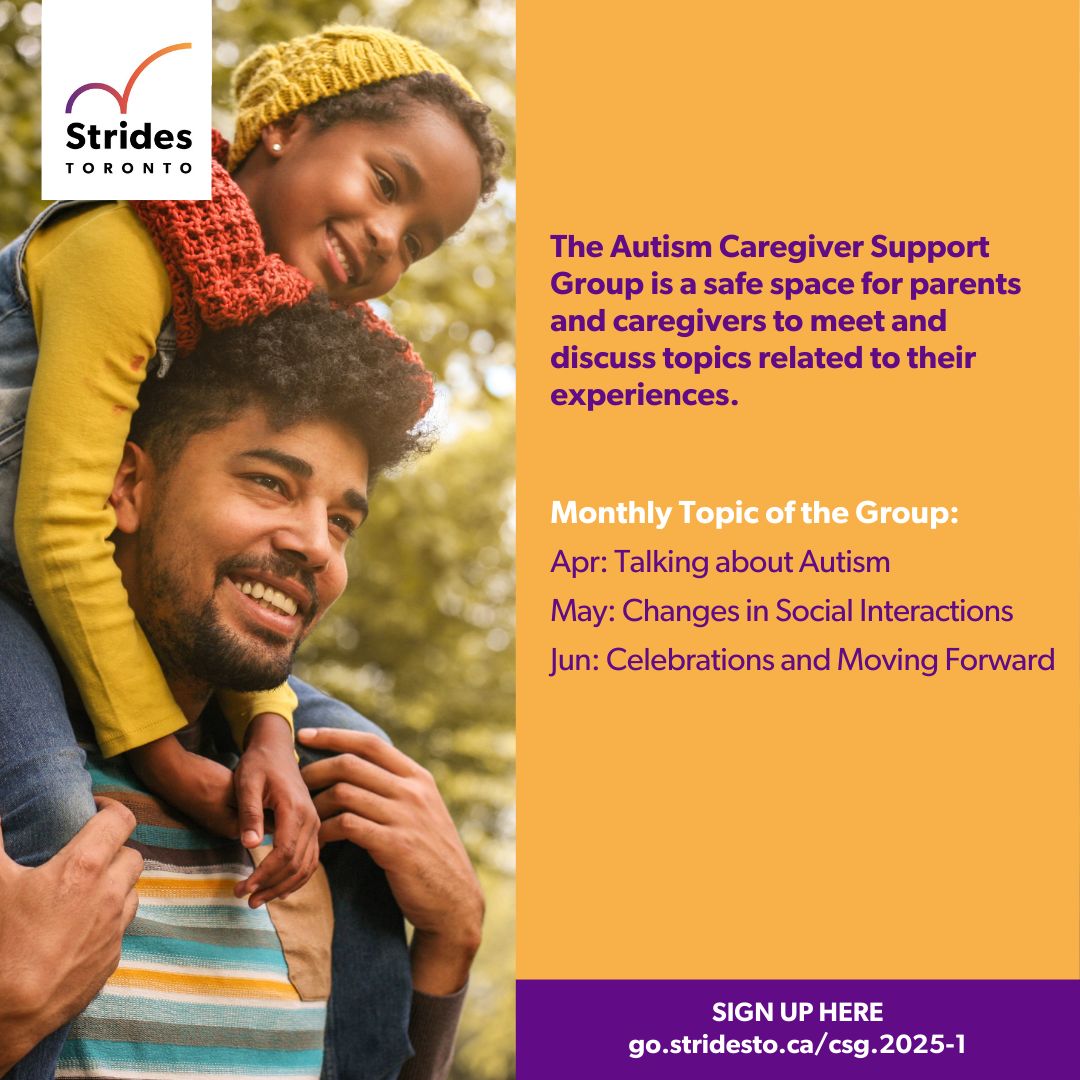 stridesTO's tweet image. The next 2025 Autism Caregiver Support Group session is on Thurs, April 10, 2025. 💻 This group will meet virtually one Thursday each month from January-June 2025. Join us for any session or all of them. Sign up at go.stridesto.ca/csg.2025-1 #StridesTO #AutismAcceptance #Parenting