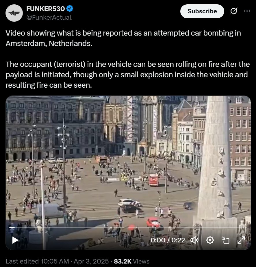 I'm using Twitter less.

Ex: Post claims an attempted car bombing in Amsterdam.

From what I can tell, all reporting says this was intentional suicide.

The QRTs and comments are racist, reactionary garbage.

Most days. Half my feed. Brainrot wormfood.

Uninstall Twitter.