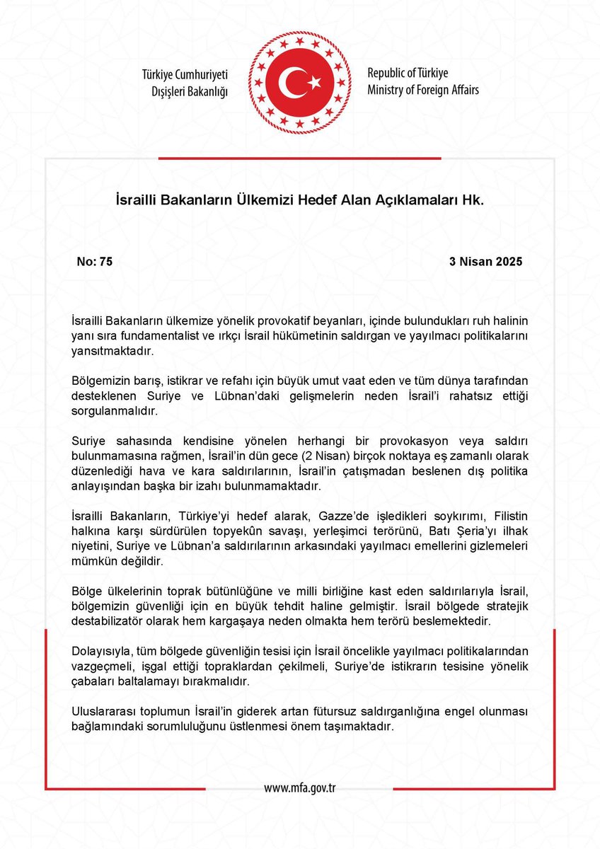 🔴 #SONDAKİKA

⚡⚡Dışişleri Bakanlığı:

“İsrail, bölgemiz için en büyük tehdittir”

#Suriye #İsrail