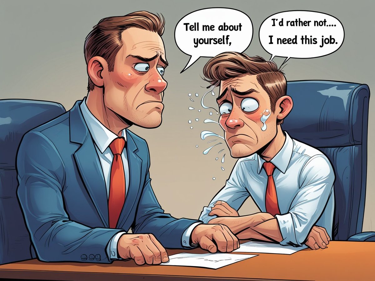 imtahirnaseer's tweet image. Job interviews be like:
HR: 'Tell me about yourself.'
Me: 'I’d rather not… I need this job.'
#JobInterview #InterviewHumor #HRQuestions #WorkLife #JobSeeker #CareerGoals #CorporateLife #InterviewStruggles #FunnyQuotes #HiringProcess #WorkHard #OfficeHumor #ResumeTalk #JobHunt
