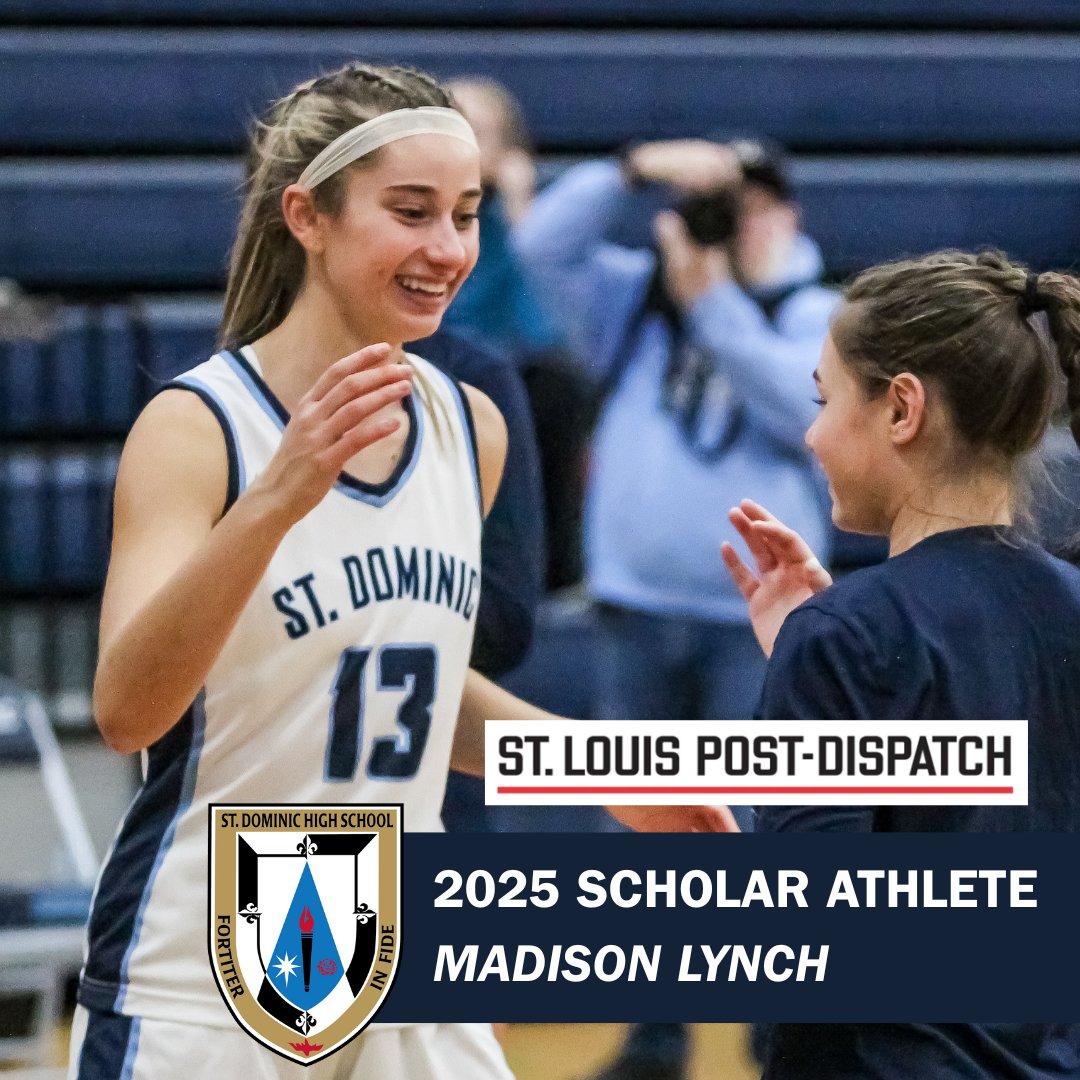 StDominicHS's tweet image. Congrats to Madison Lynch, St. Dominic&apos;s 2025 Post-Dispatch Scholar Athlete! A soccer and basketball star, she made the all-state team for basketball, has a 4.01 GPA, and will join the prestigious Cornell Leadership Program at Mizzou next fall. Great work, Madison! 👏