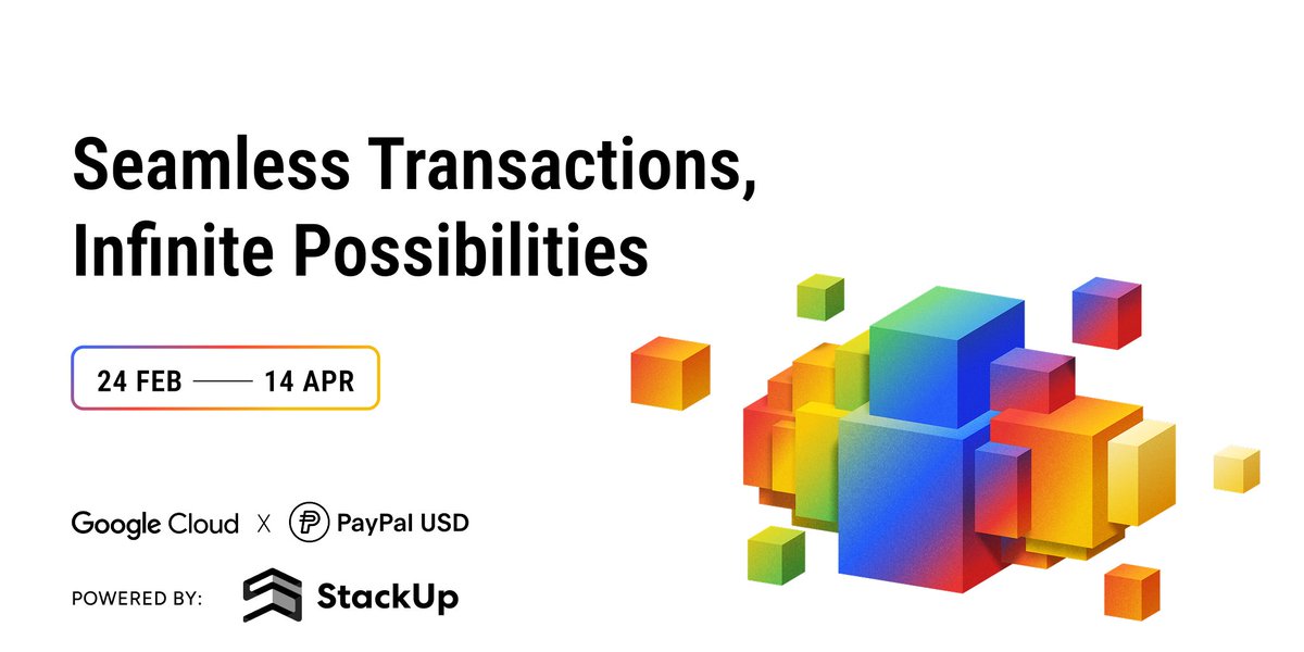 PayPal Developer (@paypaldev) on Twitter photo The #PYUSD x <a href="/googlecloud/">Google Cloud</a> #Hackathon submission deadline has been extended to April 14th! That means you have one more week to refine your project before entering! 4 winners, $15K in prizes, seamless transactions, infinite possibilities. Submit now!👇
hackathon.stackup.dev/web/events/sea… The #PYUSD x <a href="/googlecloud/">Google Cloud</a> #Hackathon submission deadline has been extended to April 14th! That means you have one more week to refine your project before entering! 4 winners, $15K in prizes, seamless transactions, infinite possibilities. Submit now!👇
hackathon.stackup.dev/web/events/sea…