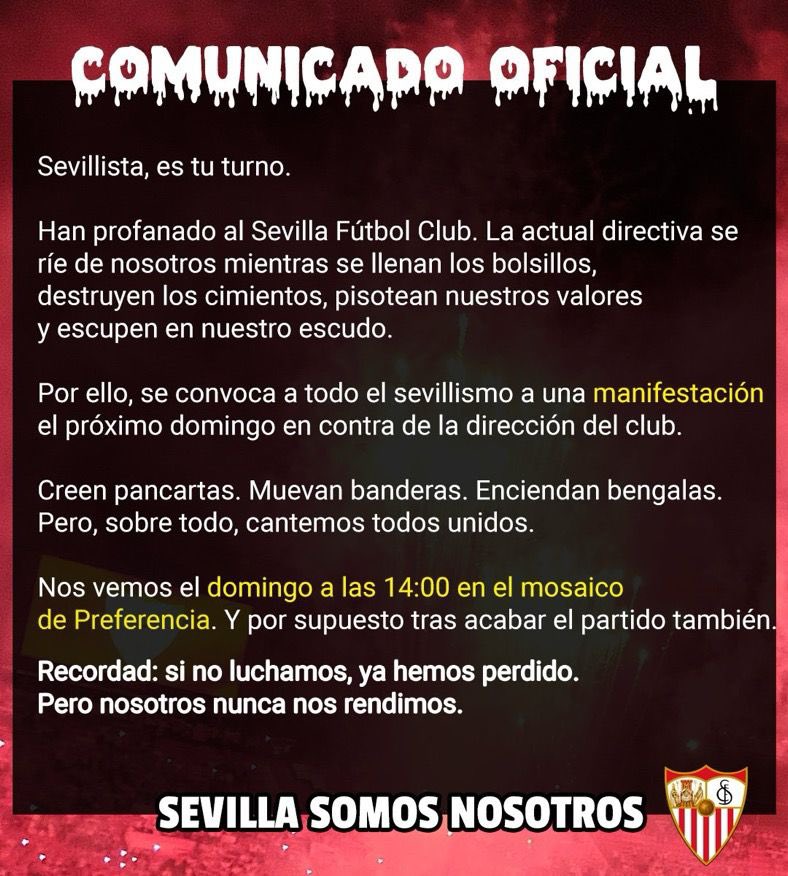 Es la hora del sevillismo. Salvemos a nuestro Sevilla