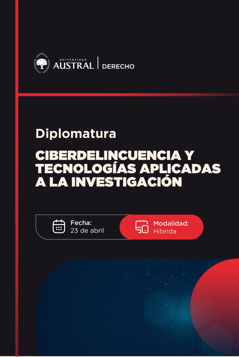 Formate con excelencia en una de las áreas más desafiantes del presente digital.
Inscripciones abiertas a la Diplomatura Internacional en Ciberdelincuencia y Tecnologías Aplicadas a la Investigación de la Universidad Austral <a href="/danydupuyok/">Daniela Dupuy</a> 
bit.ly/3PcRoVN