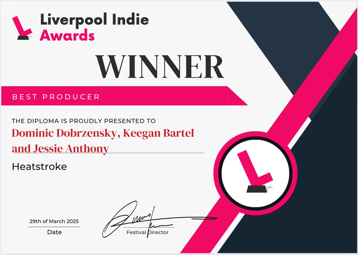 Count3D's tweet photo. Pinch me?! I am truly honoured to receive the award for BEST PRODUCER for our short film HEATSTROKE at the 3rd annual Liverpool Indie Awards, alongside EPs Jessie Anthony and Keegan Bartel! ❤️ https://t.co/fLbqZoI9Be #heatstrokemovie #shortfilm #mapleridge #indiefilmmaker #dgcbc https://t.co/0SEc18dUJA